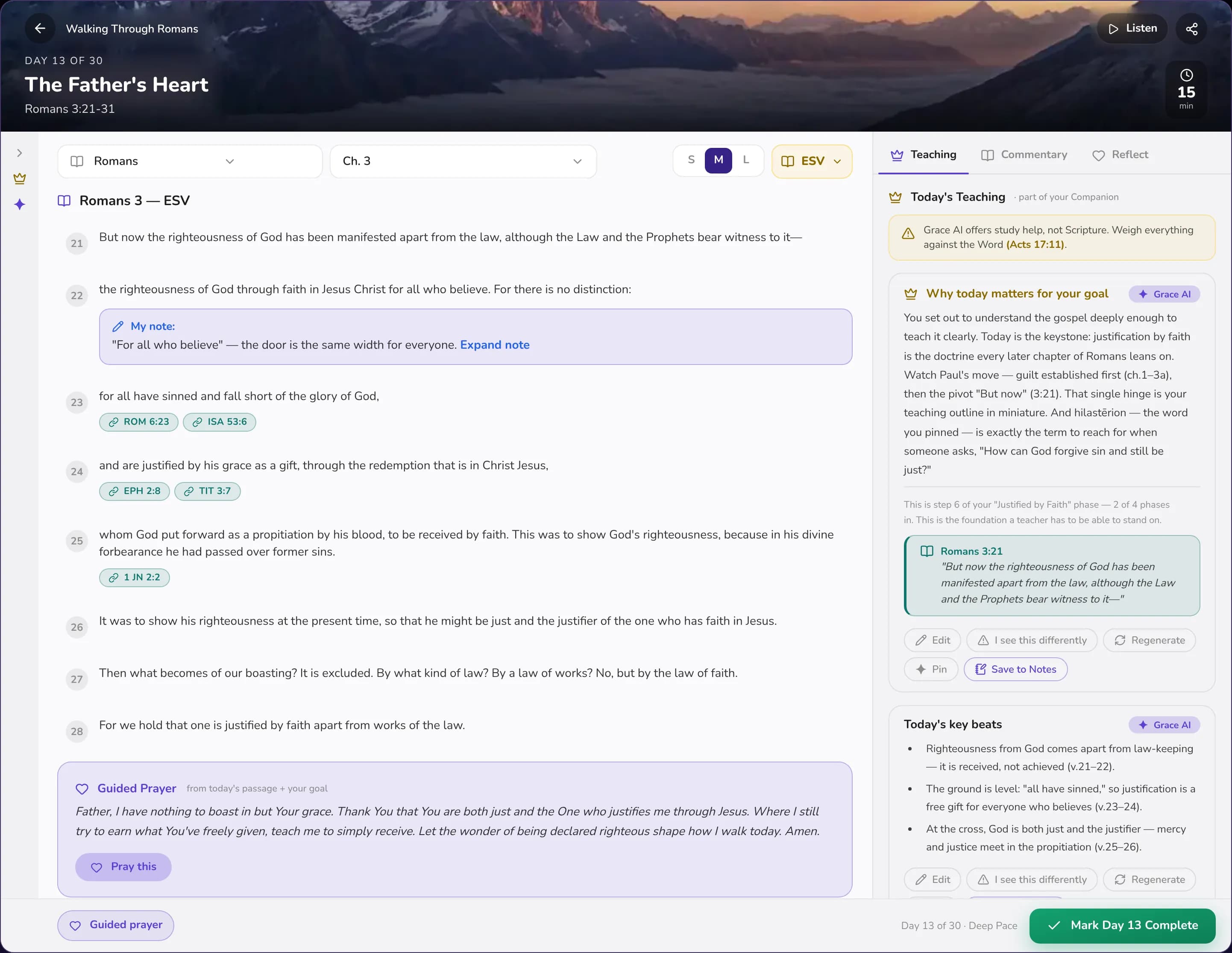 A reading plan open in GracePad